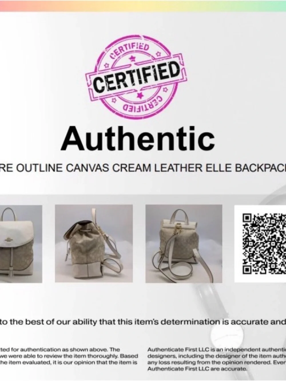Auth COACH Signature Jacquard Khaki/Cream Canvas & Leather ELLE Backpack F73313